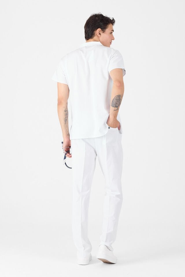 Likralı Beyaz Polo Yaka Scrubs