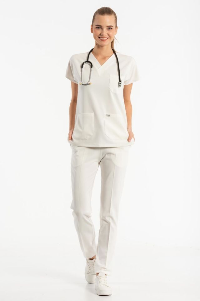 Beyaz Likralı Cerrahi Forma Takım