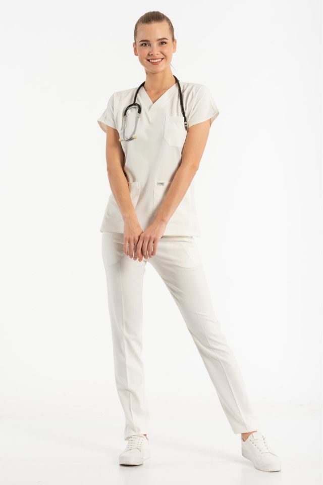 Beyaz Likralı Cerrahi Forma Takım