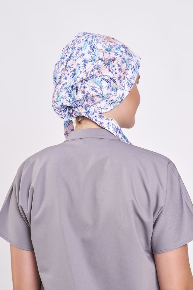 Blue Floral Patterned Surgical Hijab Bonnet