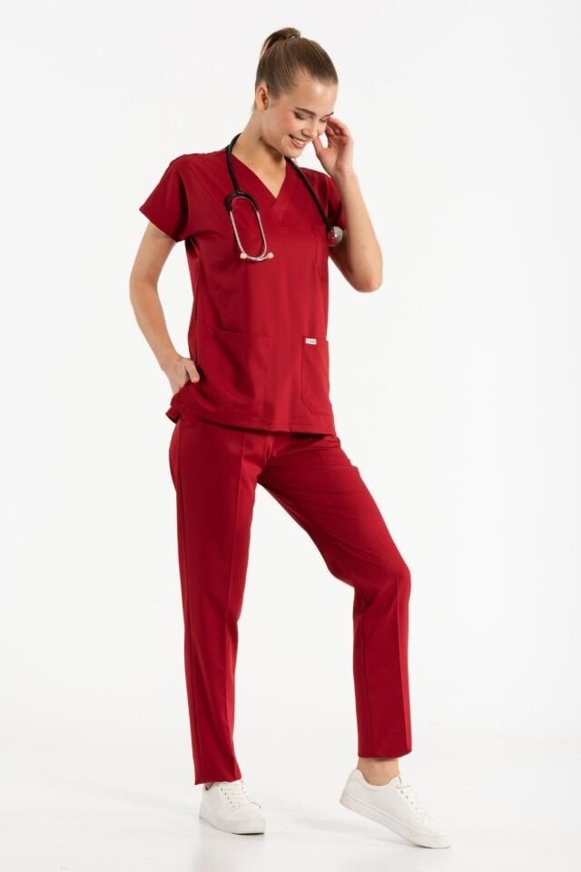 Likralı Kırmızı Cerrahi Takım