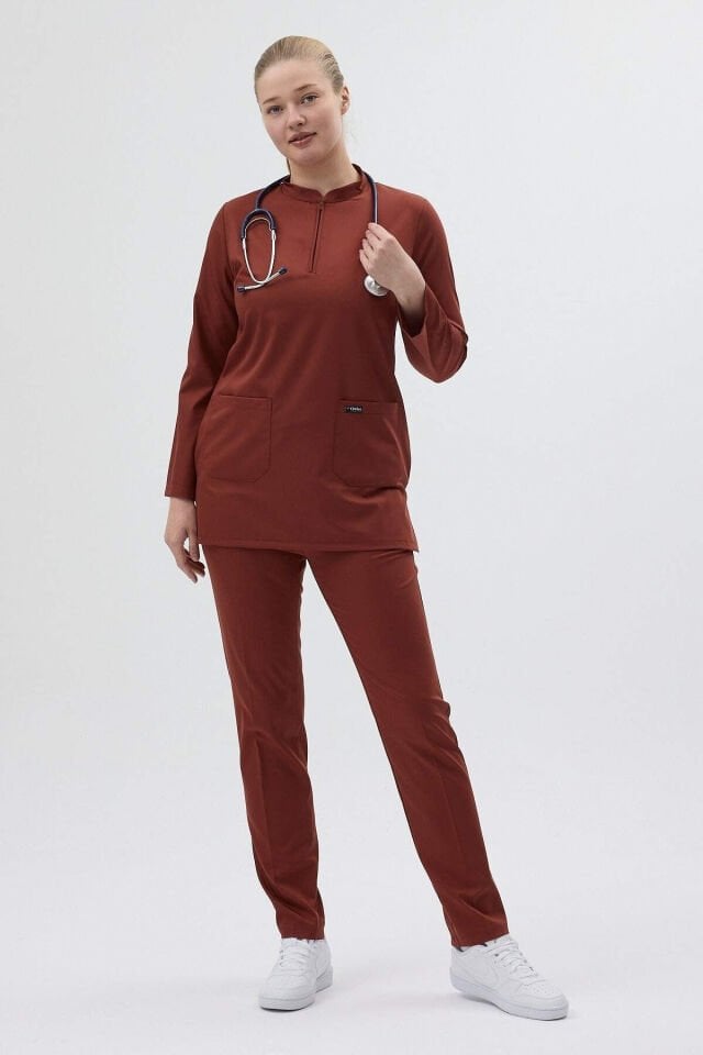 Likralı Koyu Kiremit Tunik Boy Takım