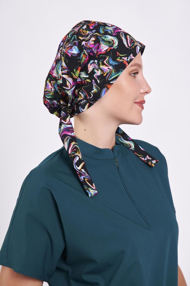 Sulu Boya Desenli Cerrahi Tesettür Bone