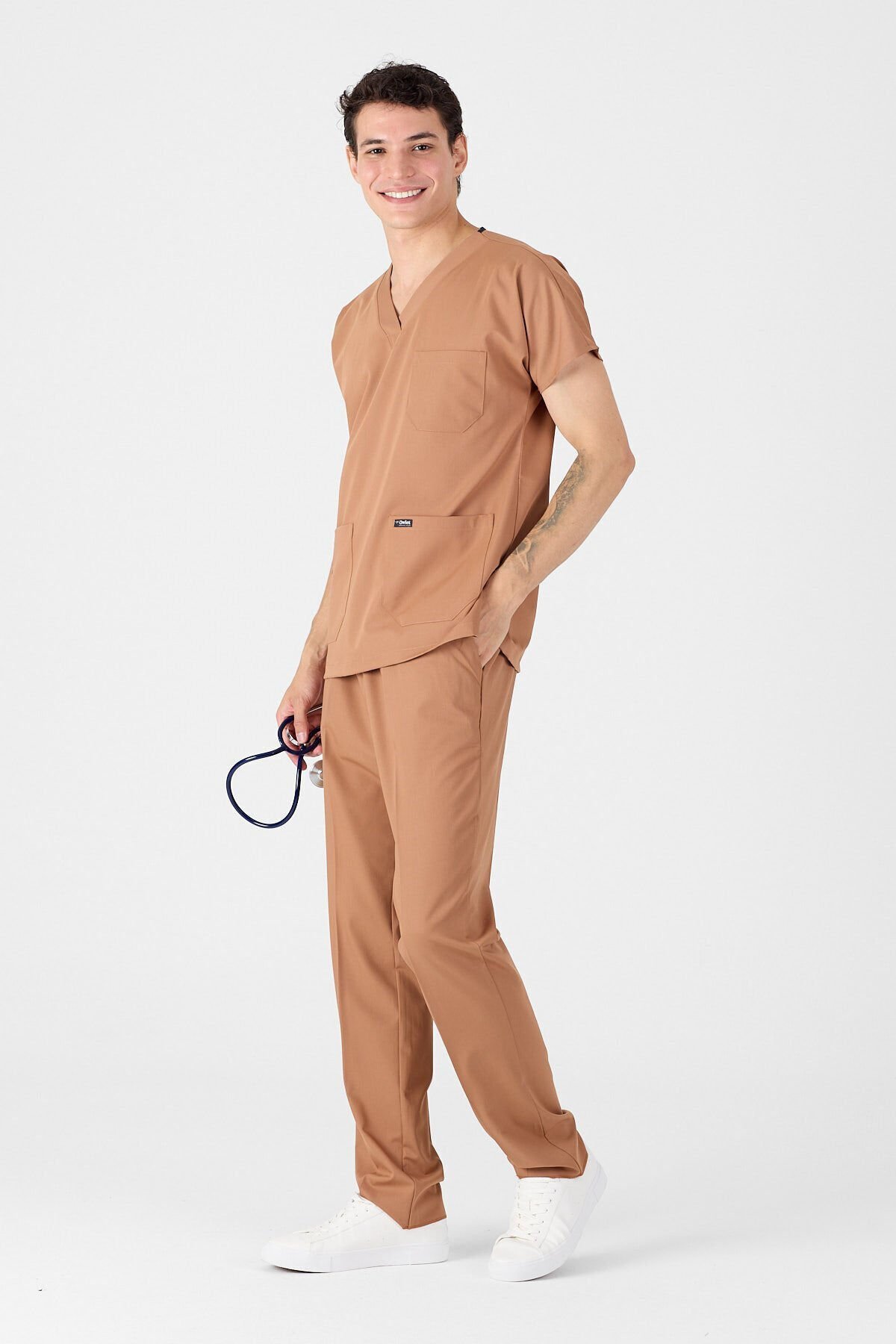 Likralı Kahverengi Scrubs Forma