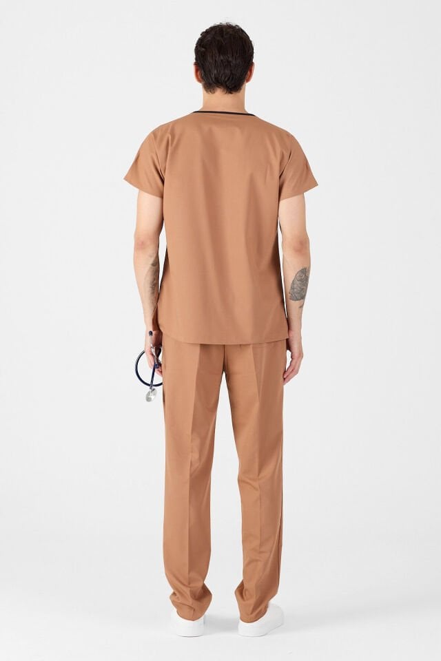 Likralı Kahverengi Scrubs Forma