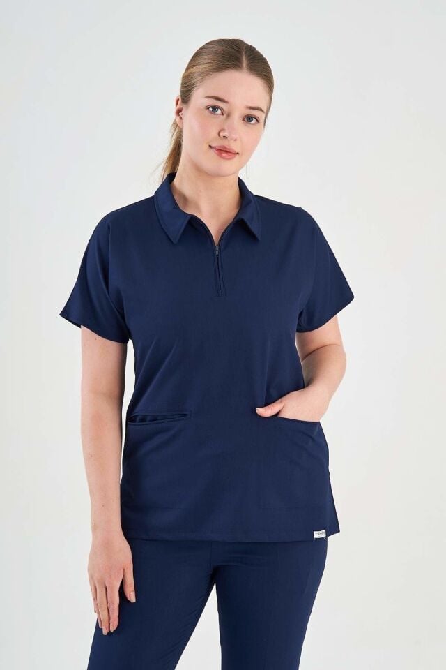 Likralı Lacivert Polo Yaka Forma Üst