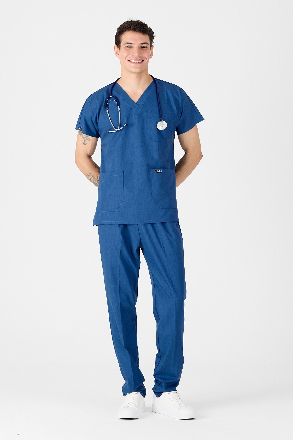 Likralı Kot Görünümlü Mavi Scrubs