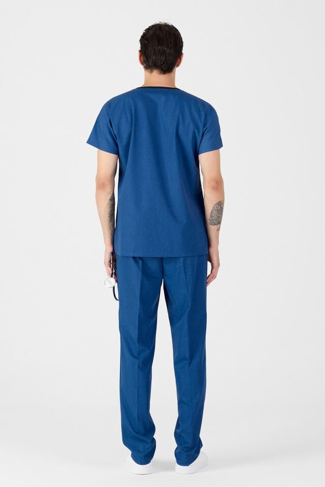Likralı Kot Görünümlü Mavi Scrubs