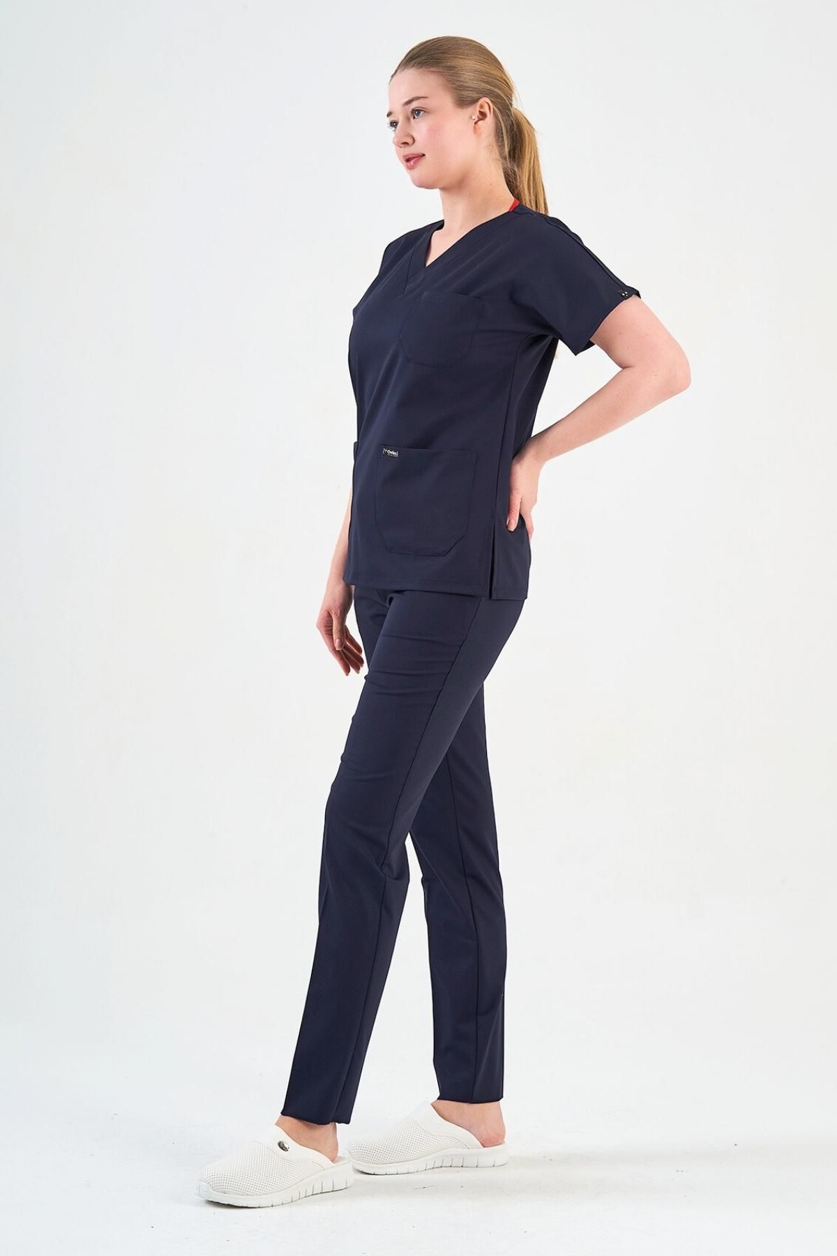 Likralı Koyu Lacivert Cerrahi Forma Takım