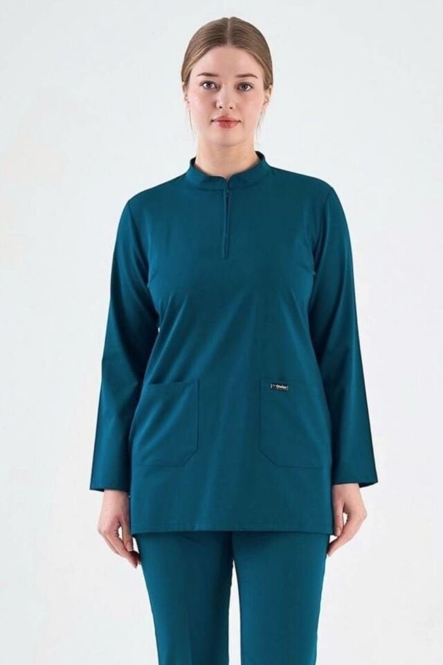 Likralı Koyu Petrol Yeşili Tunik Tek Üst