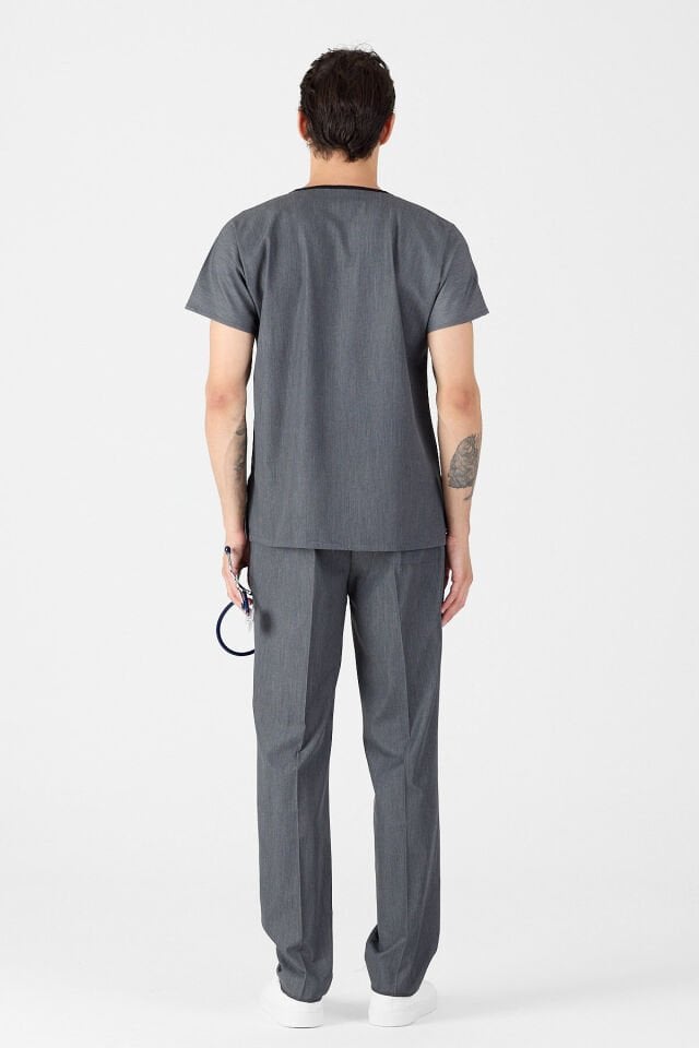 Likralı Kot Görünümlü Gri Scrubs