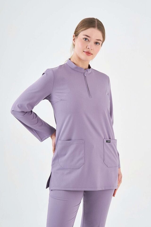 Likralı Soft Lila Tunik Tek Üst