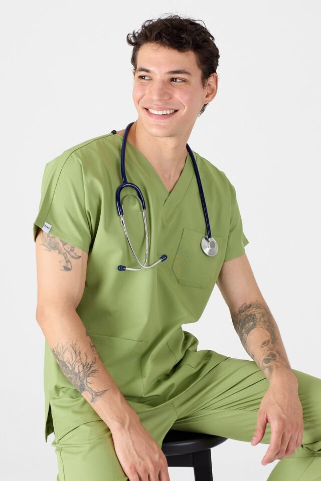 Likralı Fıstık Yeşili Scrubs Forma