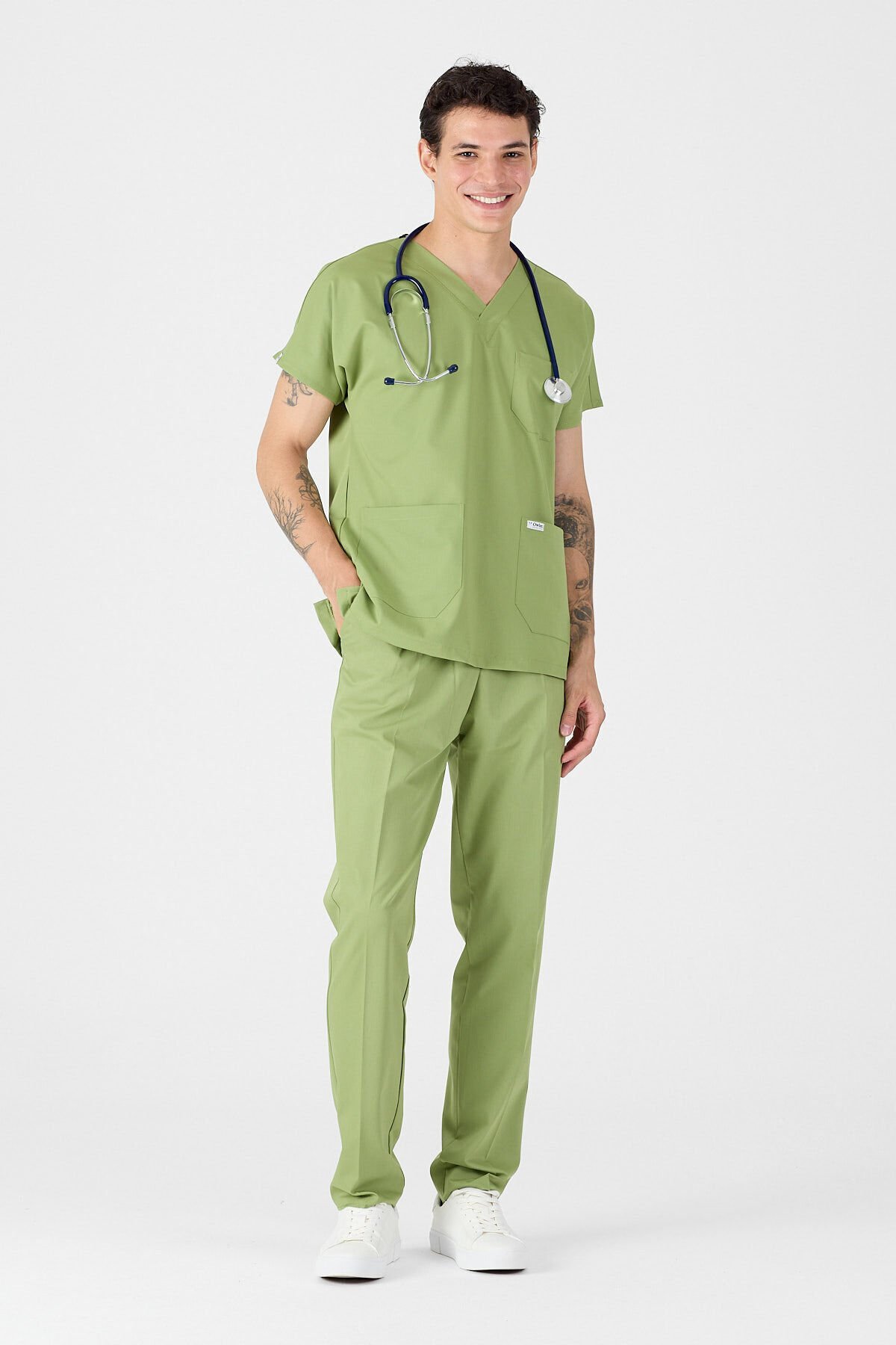 Likralı Fıstık Yeşili Scrubs Forma