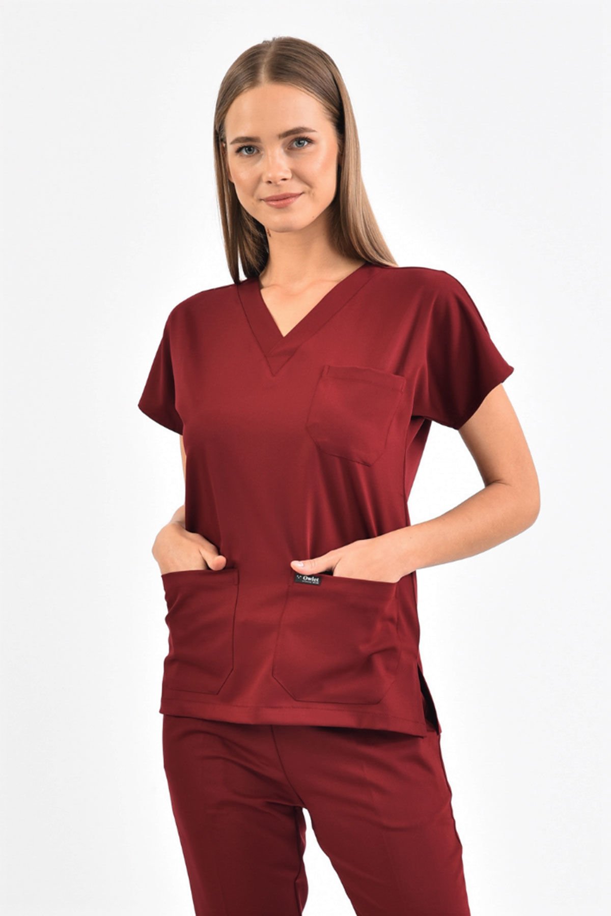 Likralı Bordo Cerrahi Üst