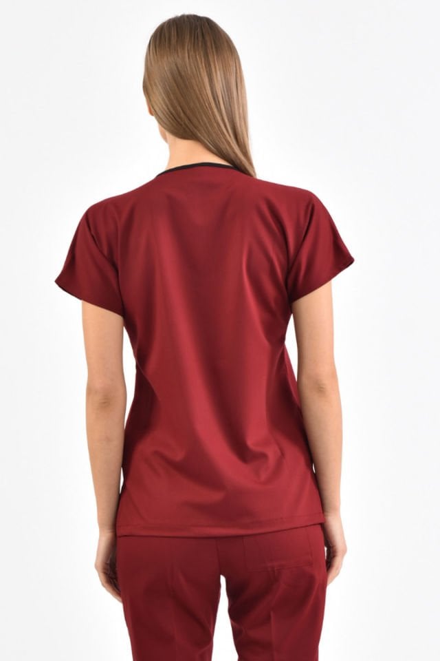 Likralı Bordo Cerrahi Üst