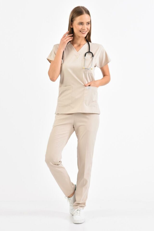 Taş Rengi Likralı Cerrahi Takım