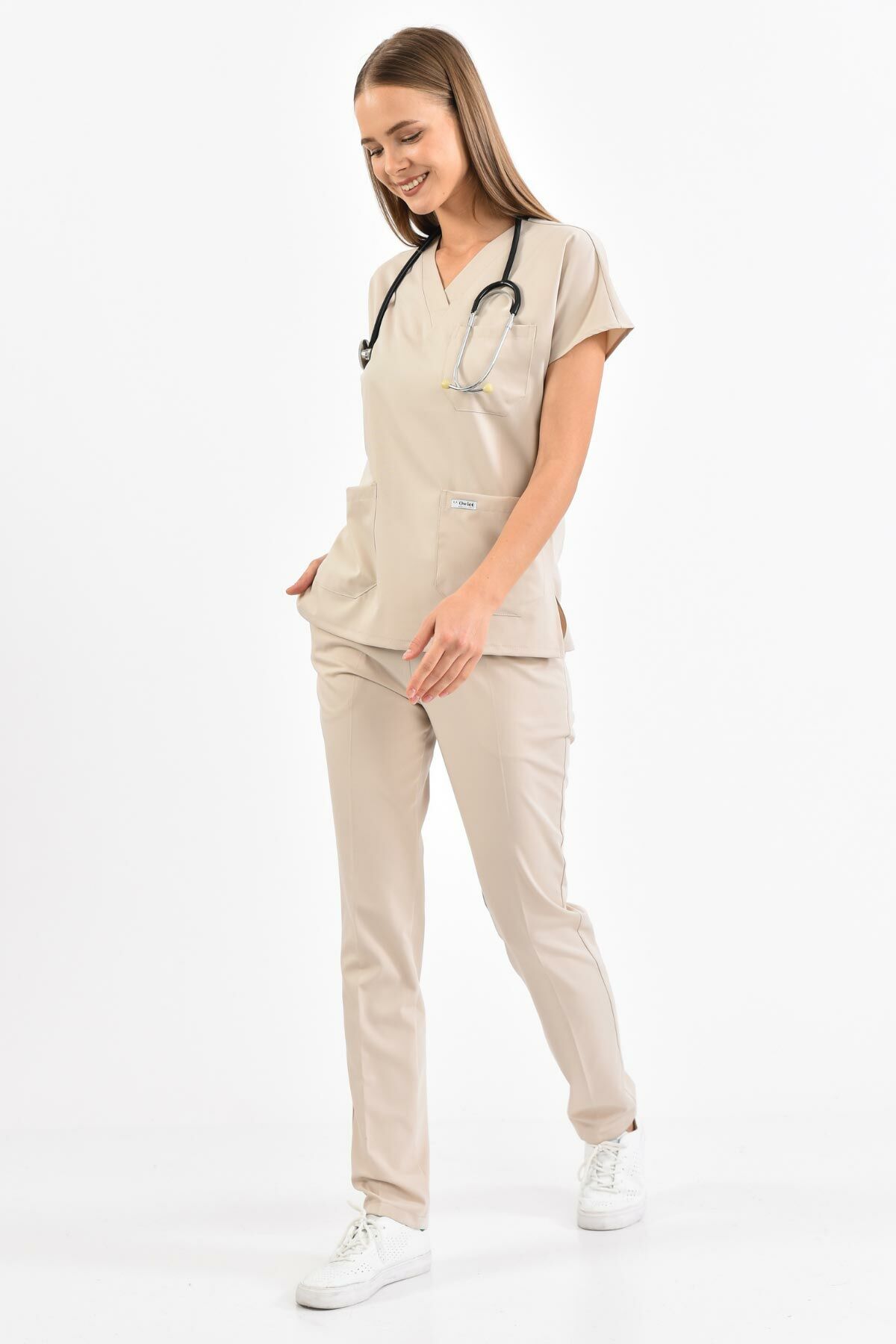 Taş Rengi Likralı Cerrahi Takım