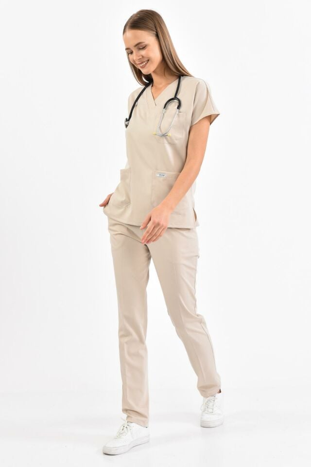 Taş Rengi Likralı Cerrahi Takım