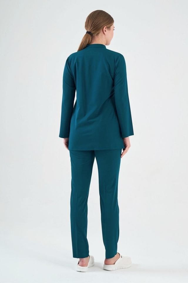 Likralı Koyu Petrol Yeşili Tunik Boy Takım