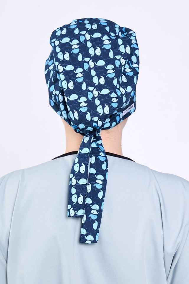 Balina Desenli Lacivert Cerrahi Tesettür Bone