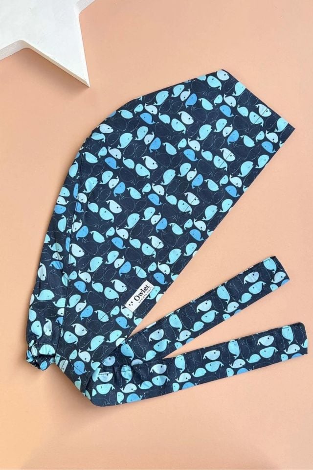 Balina Desenli Lacivert Cerrahi Tesettür Bone