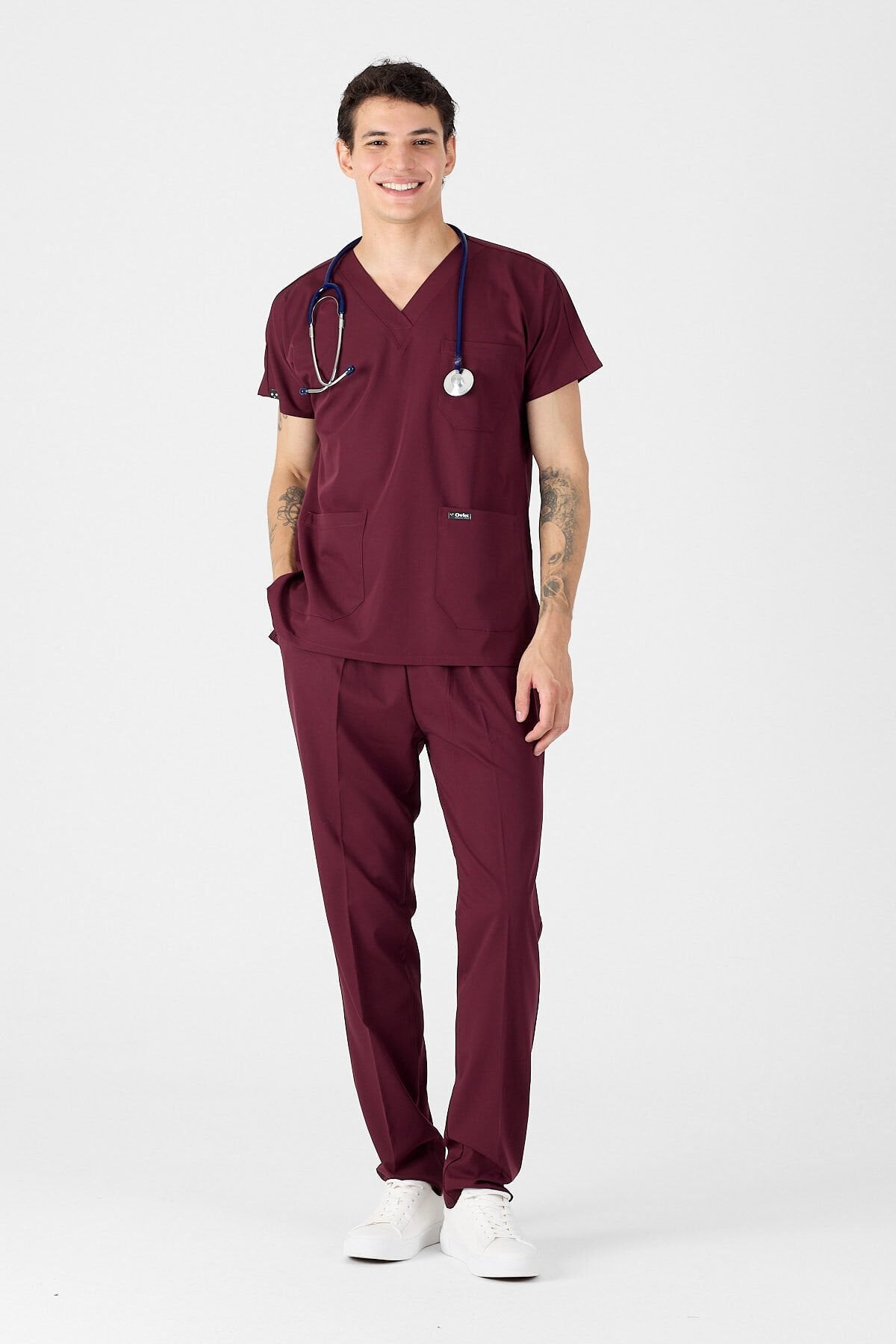 Likralı Koyu Mürdüm Scrubs Forma - Owlet Medikal