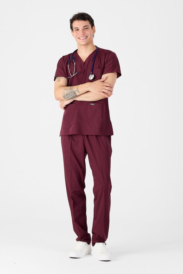 Likralı Koyu Mürdüm Scrubs Forma