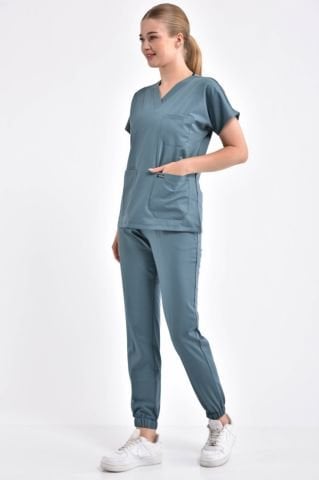 Antrasit Mavi Paça Lastikli Likralı Takım