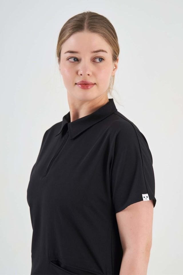 Likralı Siyah Polo Yaka Forma Üst