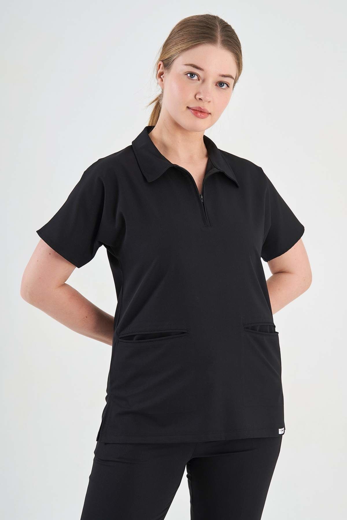 Likralı Siyah Polo Yaka Forma Üst