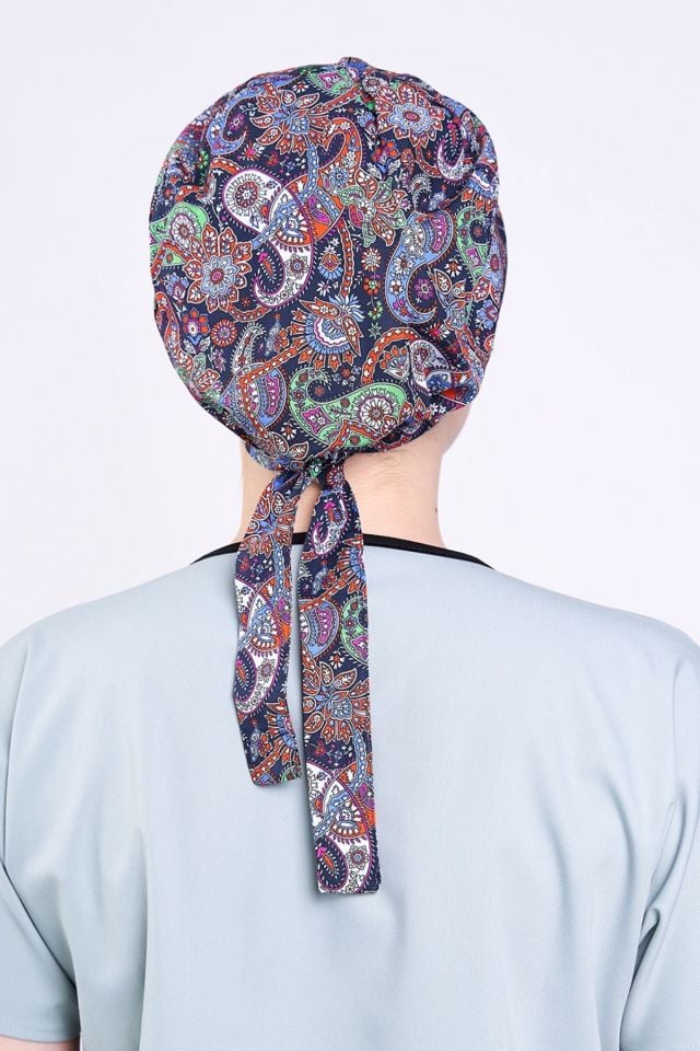 Renkli Şal Desenli Cerrahi Tesettür Bone