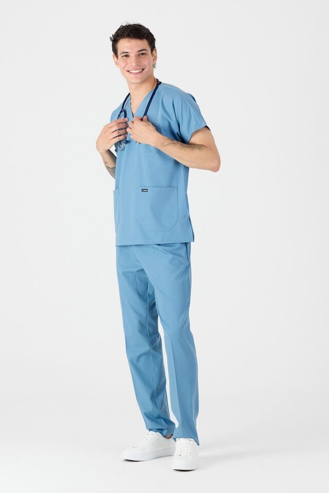 Likralı Açık Mavi Scrubs Forma
