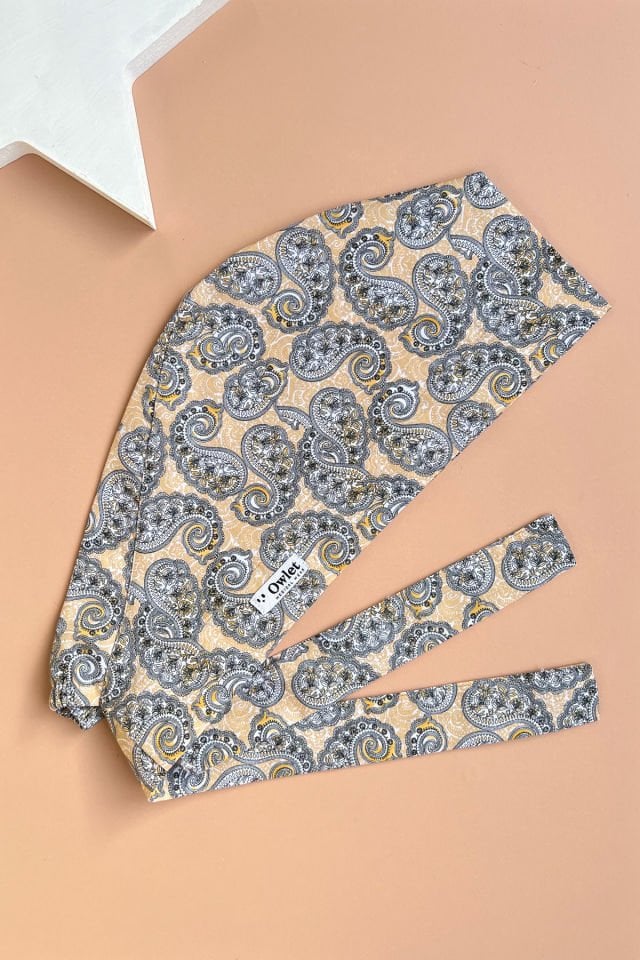 Sarı Şal Desenli Cerrahi Tesettür Bone