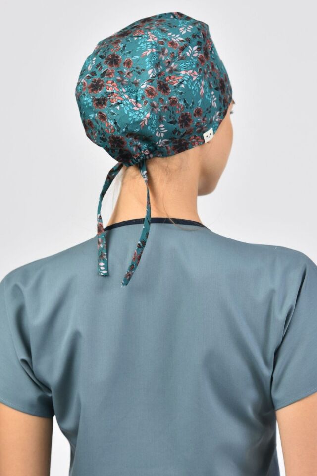 Yapraklar Desenli Yeşil Bone