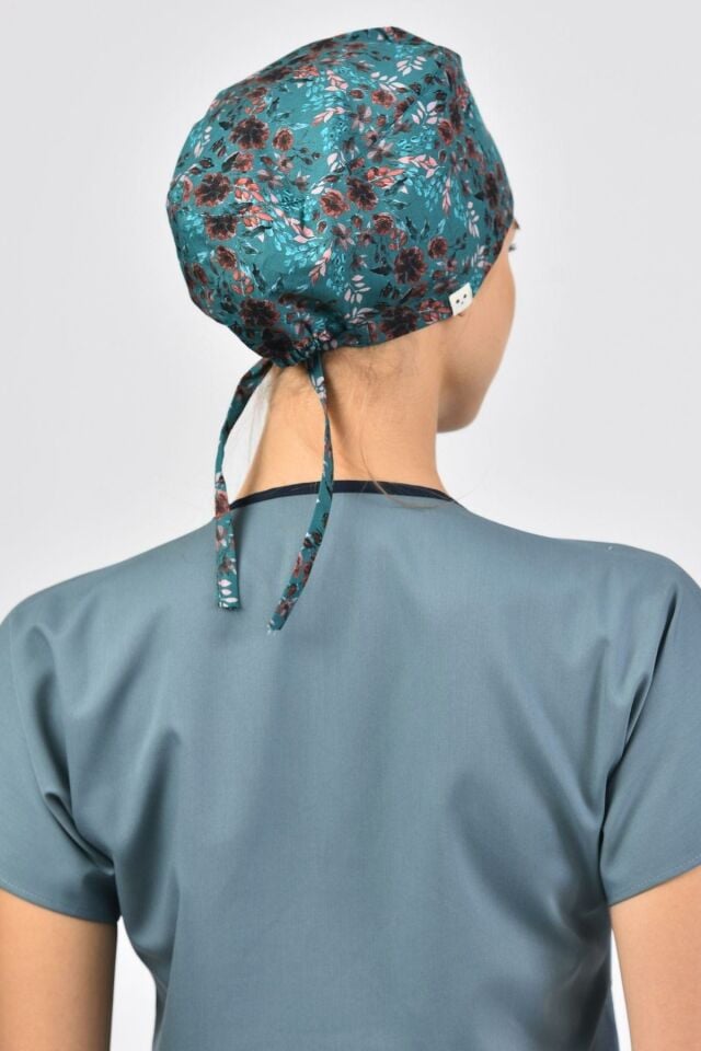 Yapraklar Desenli Yeşil Bone