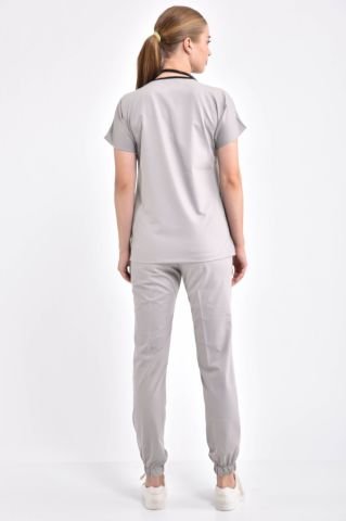 Açık Gri Paça Lastikli Likralı Cerrahi Takım