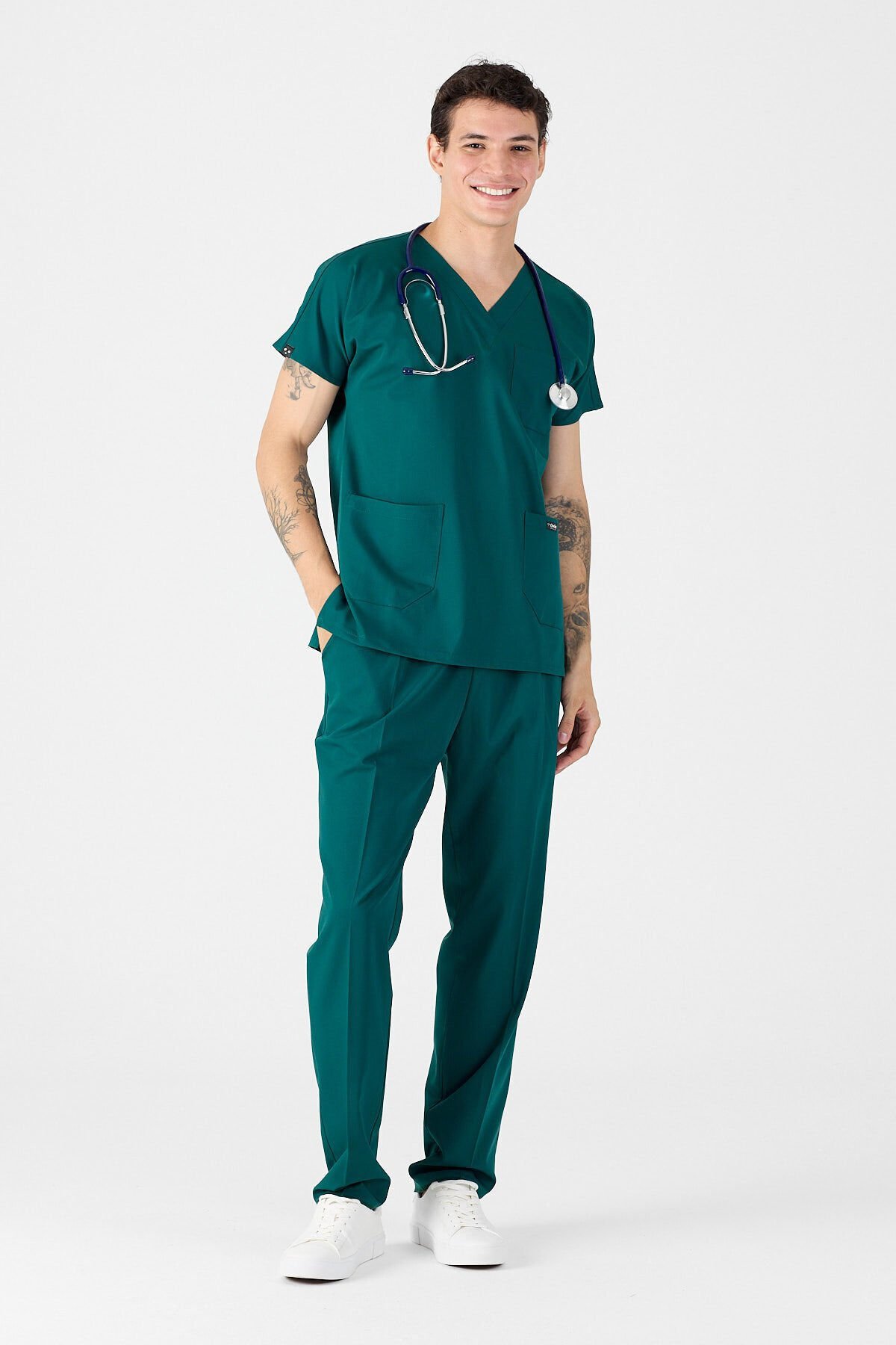 Likralı Avcı Yeşili Scrubs Forma