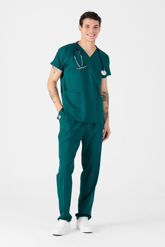 Likralı Avcı Yeşili Scrubs Forma