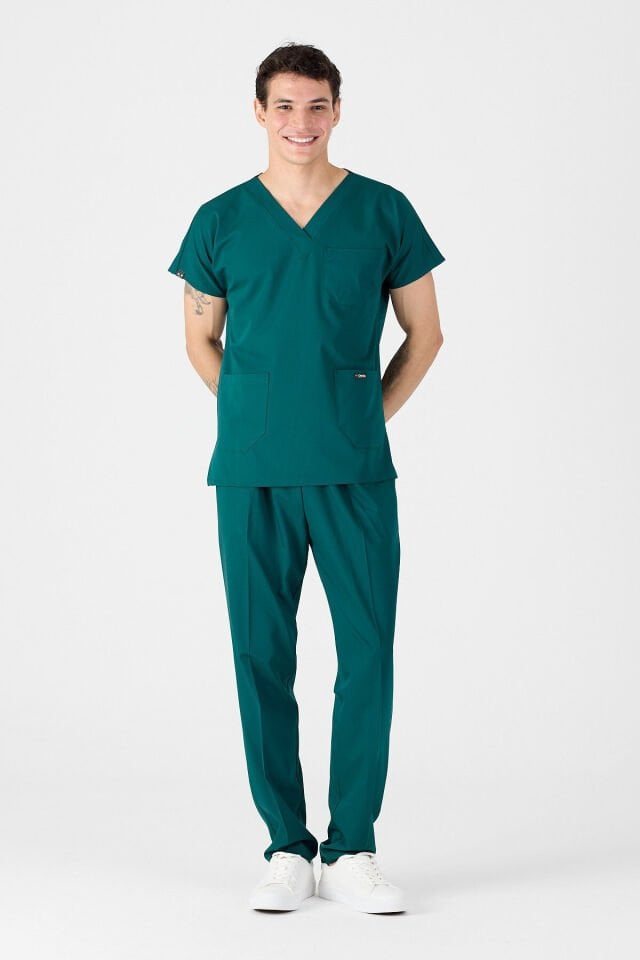Likralı Avcı Yeşili Scrubs Forma - Owlet Medikal
