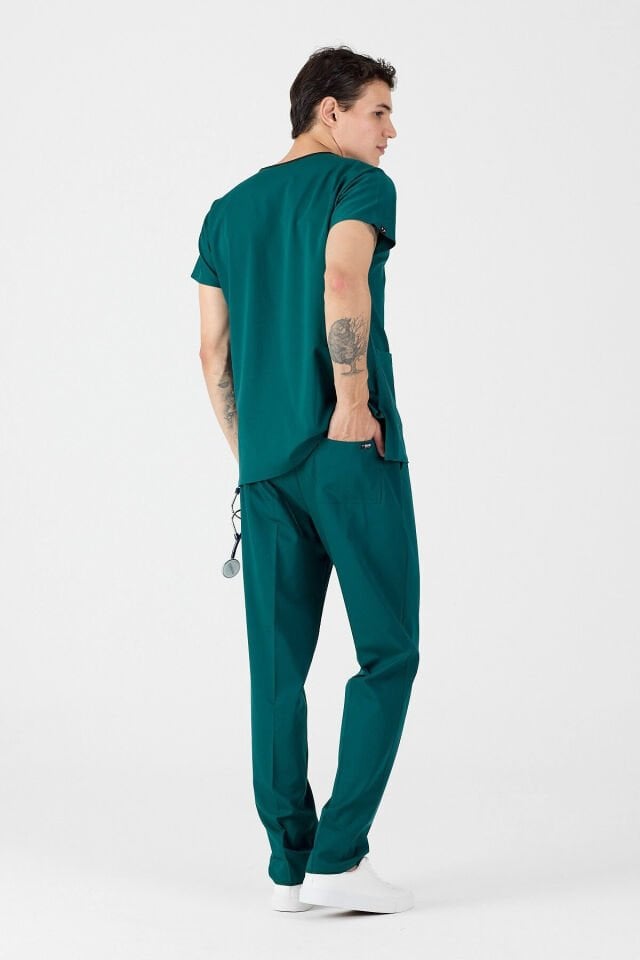 Likralı Avcı Yeşili Scrubs Forma