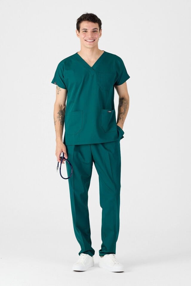 Likralı Avcı Yeşili Scrubs Forma