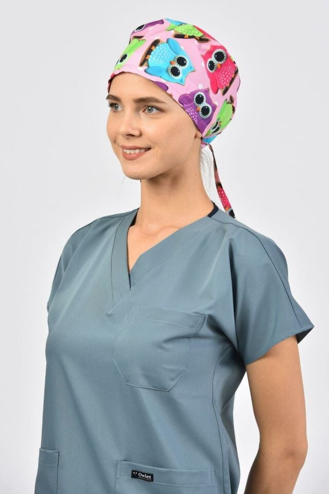 Pembe Baykuş Desenli Cerrahi Bone