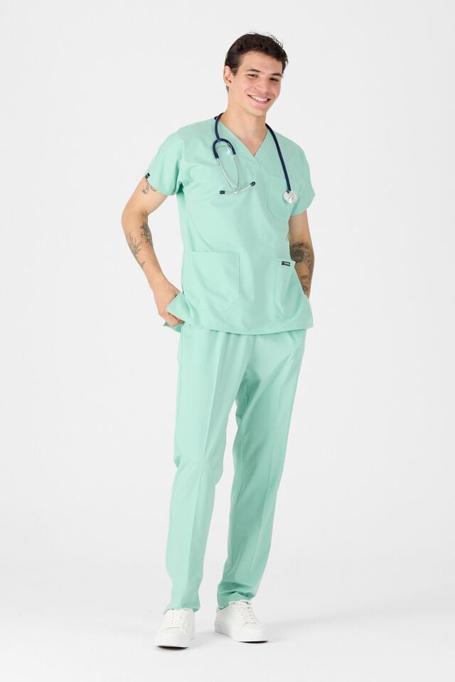 Likralı Açık Mentol Scrubs Forma