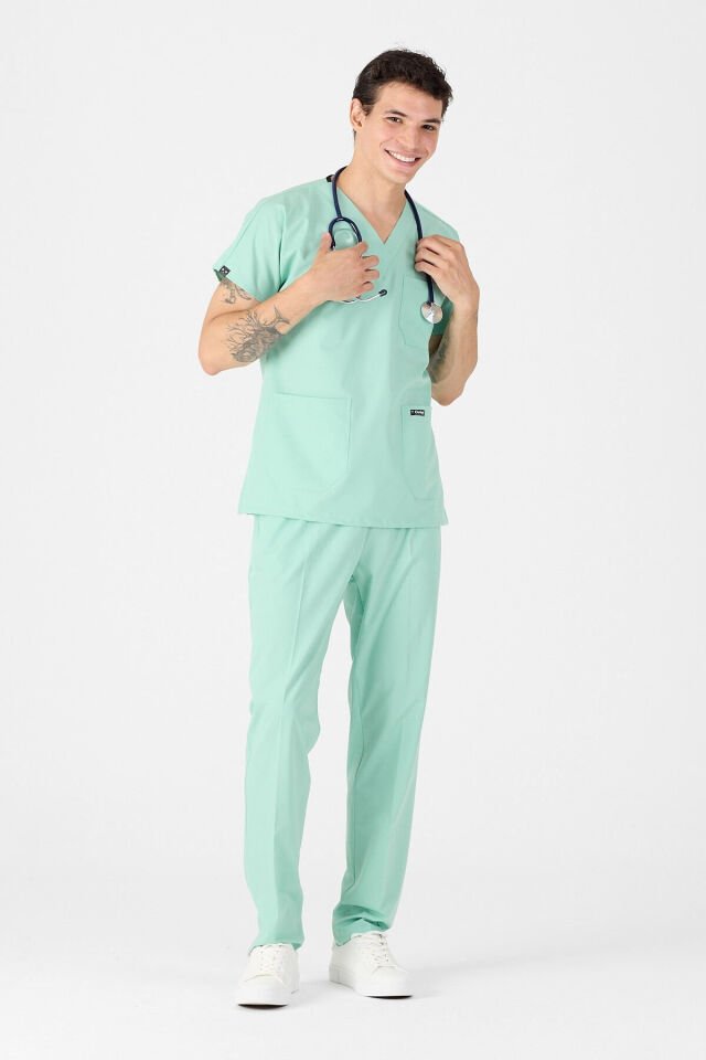 Likralı Açık Mentol Scrubs Forma