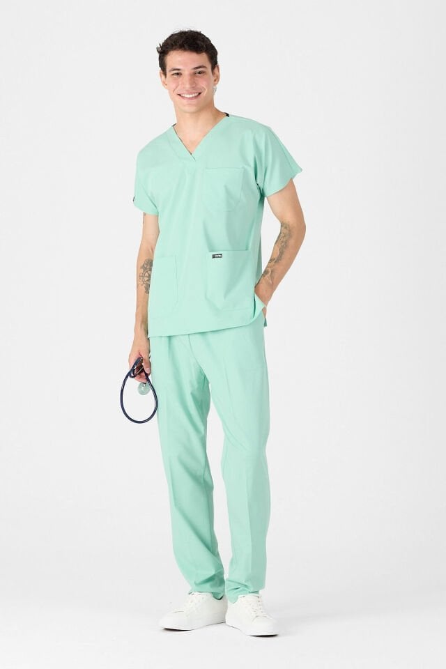 Likralı Açık Mentol Scrubs Forma