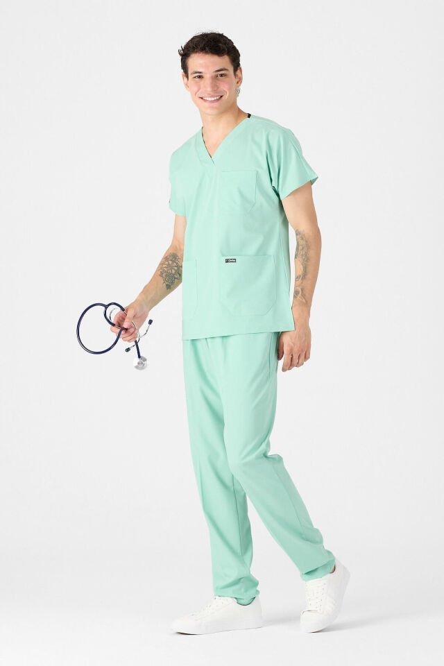 Likralı Açık Mentol Scrubs Forma