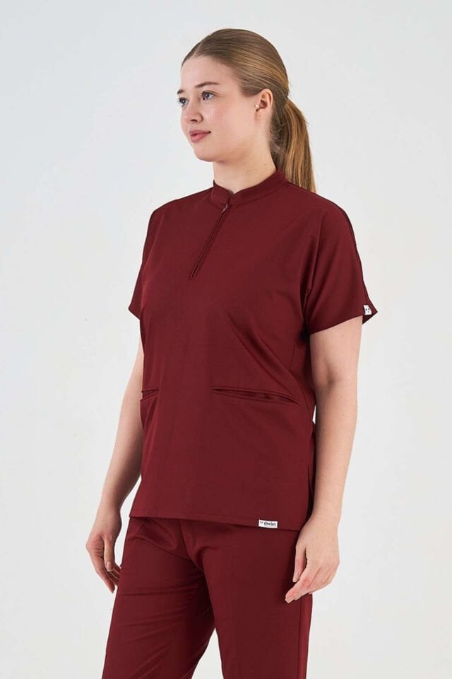 Likralı Bordo Hakim Yaka Üst