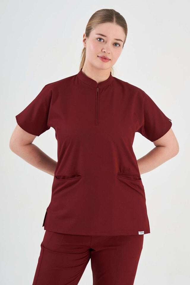 Likralı Bordo Hakim Yaka Üst