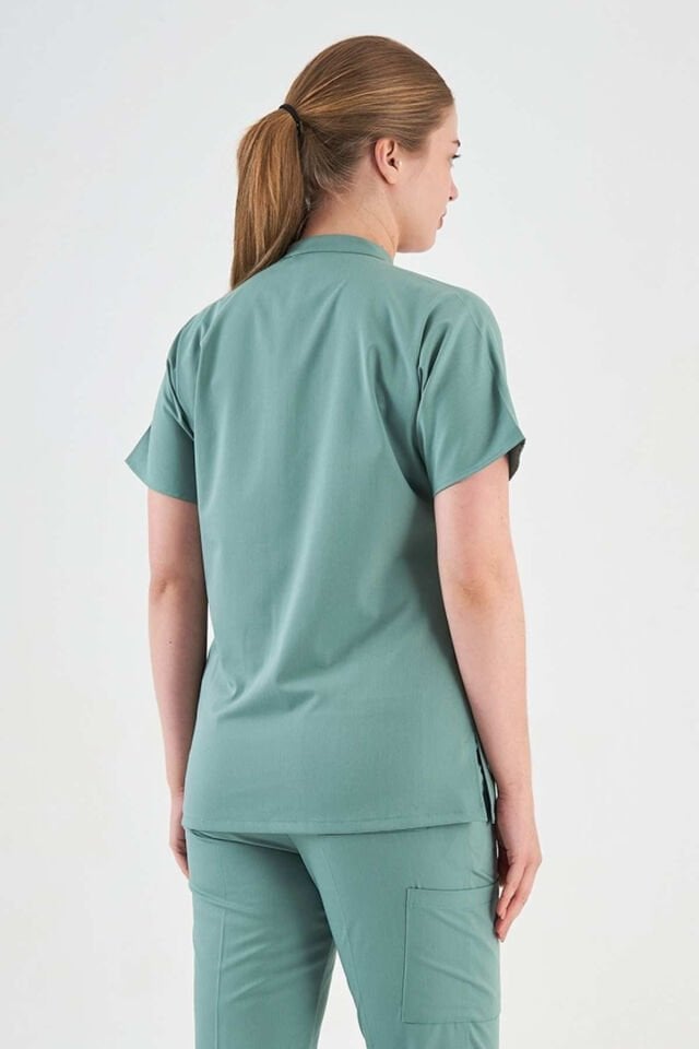 Likralı Mint Yeşili Hakim Yaka Üst